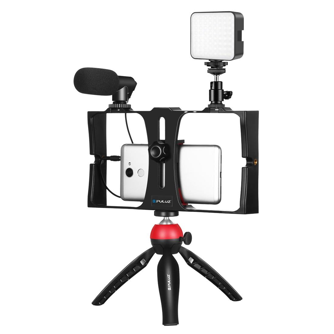 Vlogging Live Broadcast Kit with LED Fill Light, Microphone, Tripod Mount & Cold Shoe Head | Red
