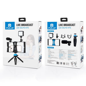 Vlogging Live Broadcast Kit with LED Fill Light, Microphone, Tripod Mount & Cold Shoe Head | Red