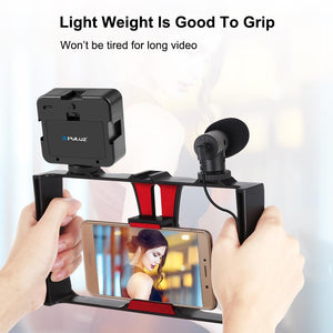 Vlogging Live Broadcast Kit with LED Fill Light, Microphone, Tripod Mount & Cold Shoe Head | Red