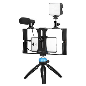 Vlogging Live Broadcast Kit with LED Fill Light, Microphone, Tripod Mount & Cold Shoe Head | Red