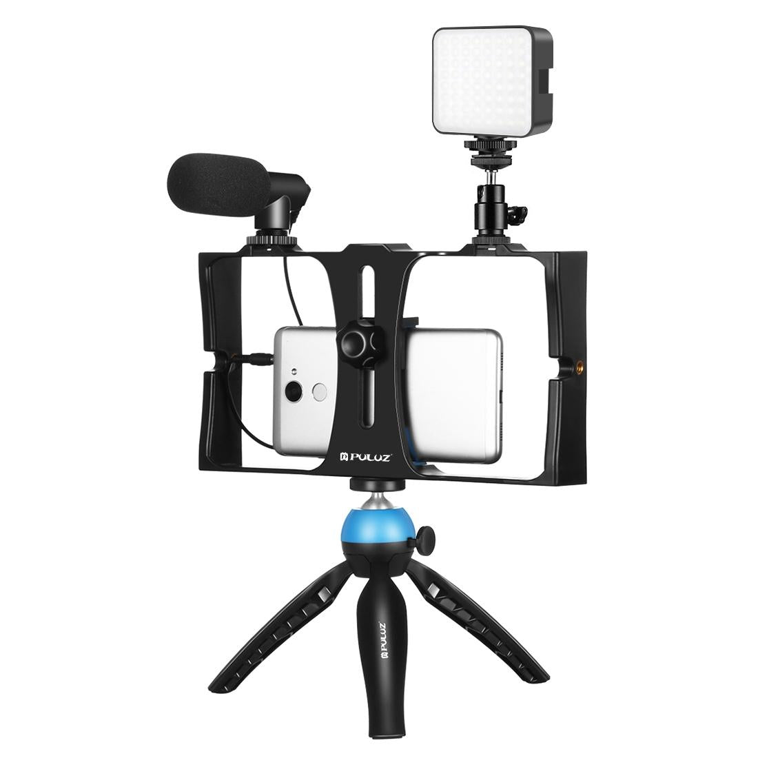 Vlogging Live Broadcast Kit with LED Fill Light, Microphone, Tripod Mount & Cold Shoe Head | Red