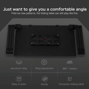 Foldable Laptop Stand with Dual Fans & Mouse Pad | 360° Adjustable | Red