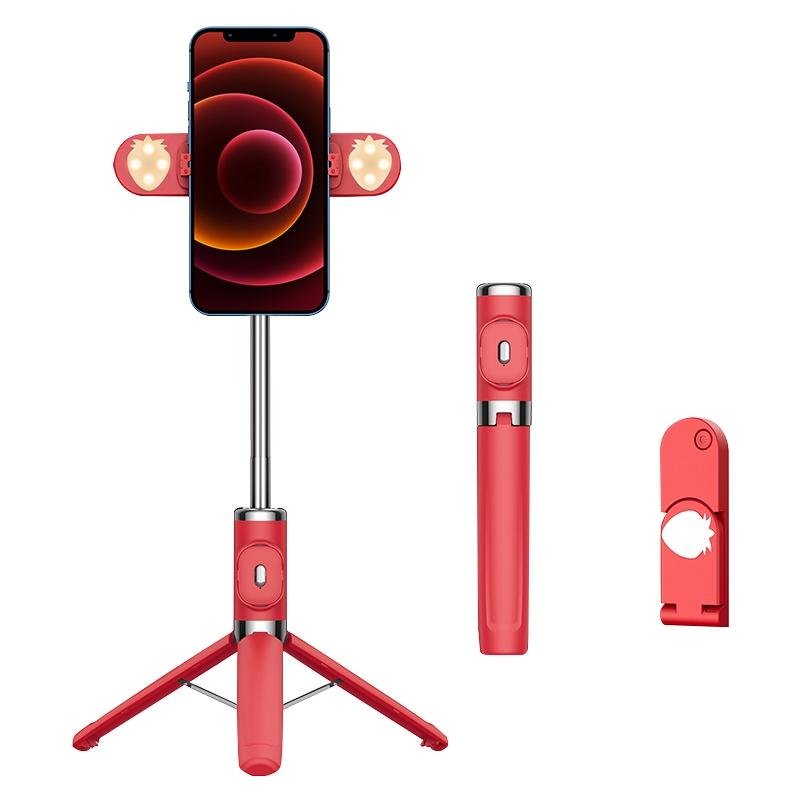 Bluetooth Remote Selfie Stick with Dual Fill Light & Tripod | Red