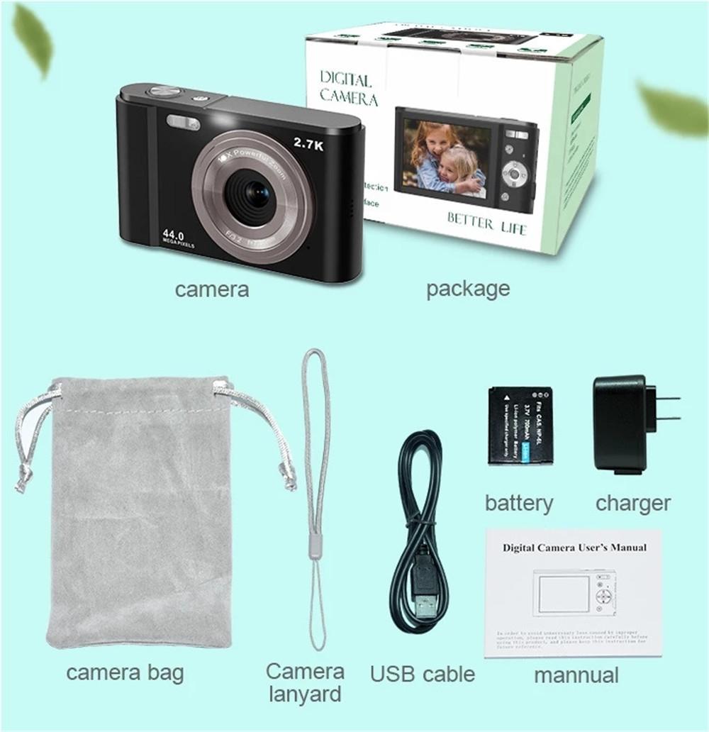 2.7K Full HD 44MP 16x Zoom Digital Camera for Kids | 2.88" Screen | Silver