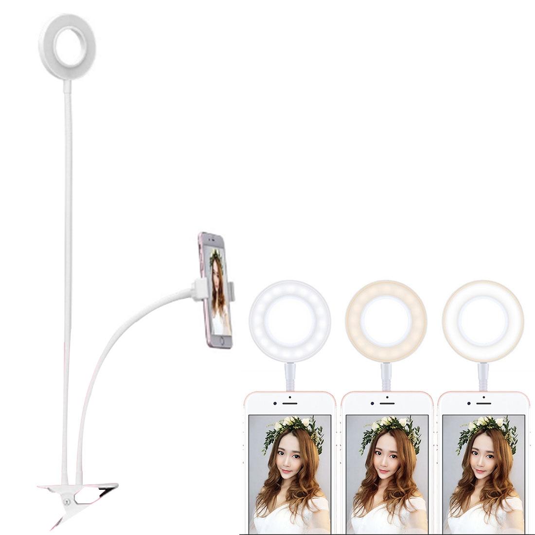 Universal Cell Phone Holder with Selfie Ring Light for Studio Recording & Live Broadcast | White