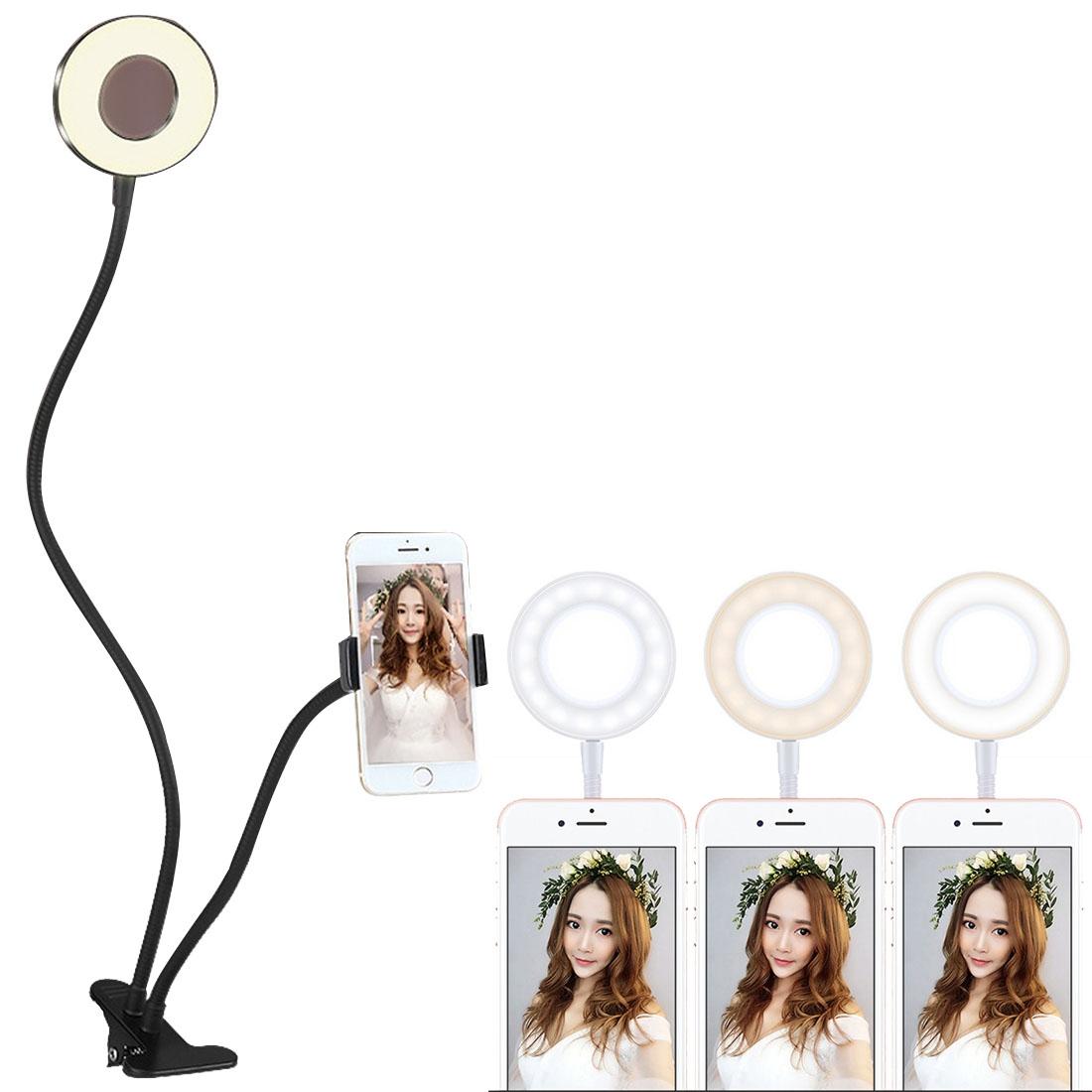 Universal Cell Phone Holder with Selfie Ring Light for Studio Recording & Live Broadcast | White