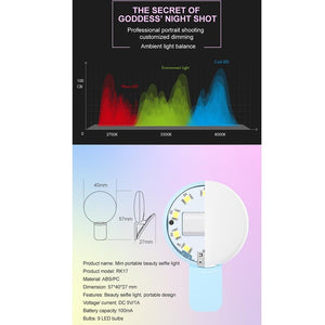 Portable Mini Beauty Light for Smartphones | 3 Brightness Levels | 9 LEDs Warm/White | iPhone, Galaxy, Huawei, Xiaomi, LG, HTC | White