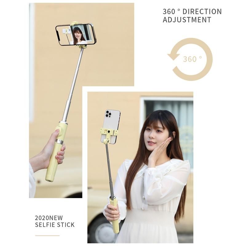 Bluetooth Remote Selfie Stick with Dual Fill Light & Tripod | Yellow