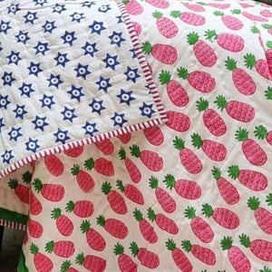GOTS Certified Organic Cotton Reversible Baby Quilt | 100x120cm | Pink Pineapple