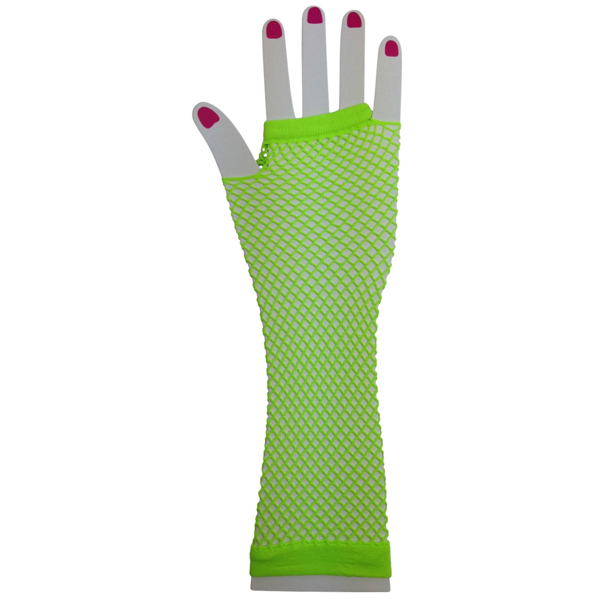 Fishnet Gloves | Fingerless | Elbow Length | 70s 80s Womens Costume Party | Dance | Fluro Green | One Size