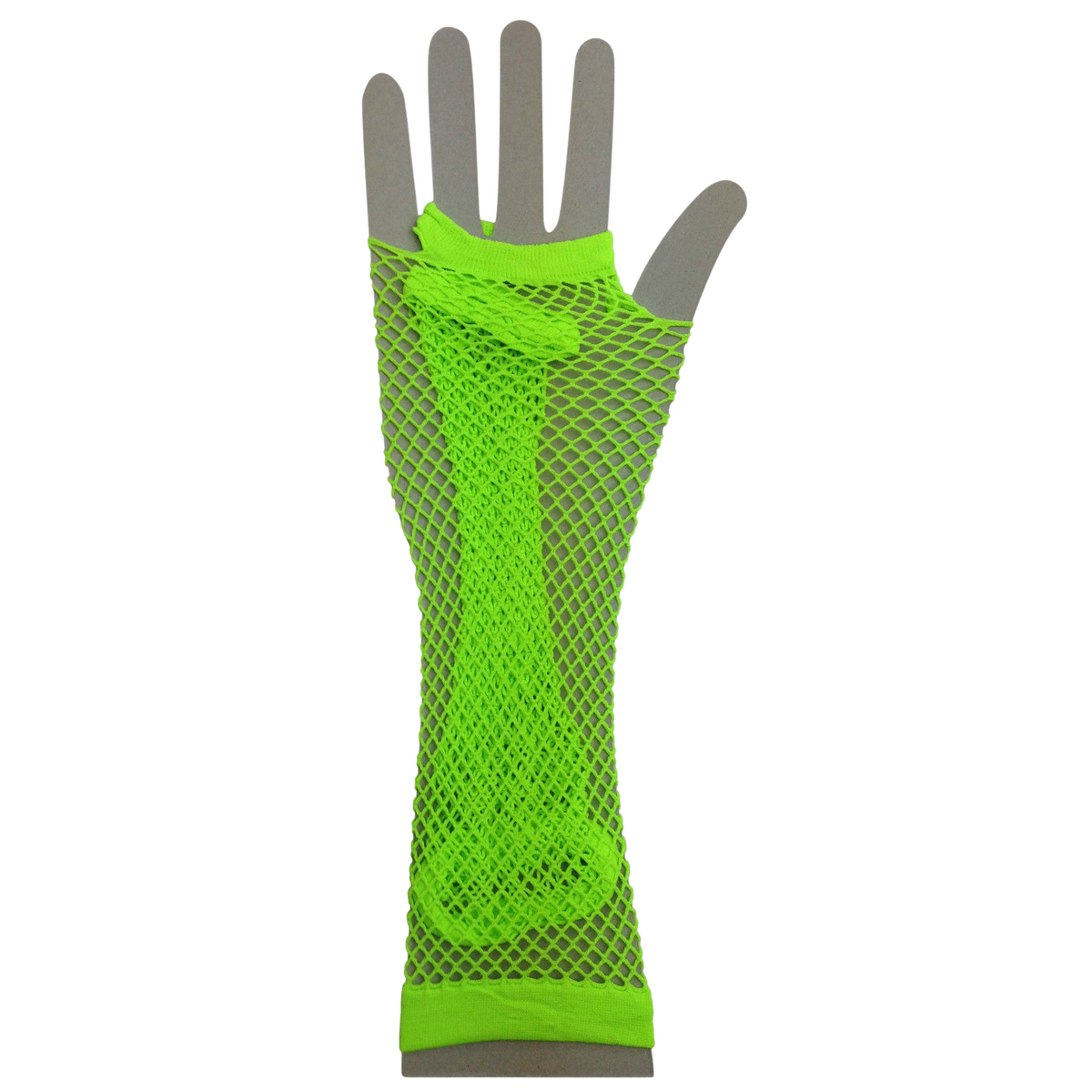 Fishnet Gloves | Fingerless | Elbow Length | 70s 80s Womens Costume Party | Dance | Fluro Green | One Size