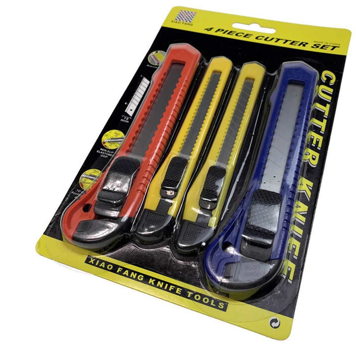 Box Cutter Knife Set | 4pc | Retractable Blade | Snap-Off Utility Knives | 18mm