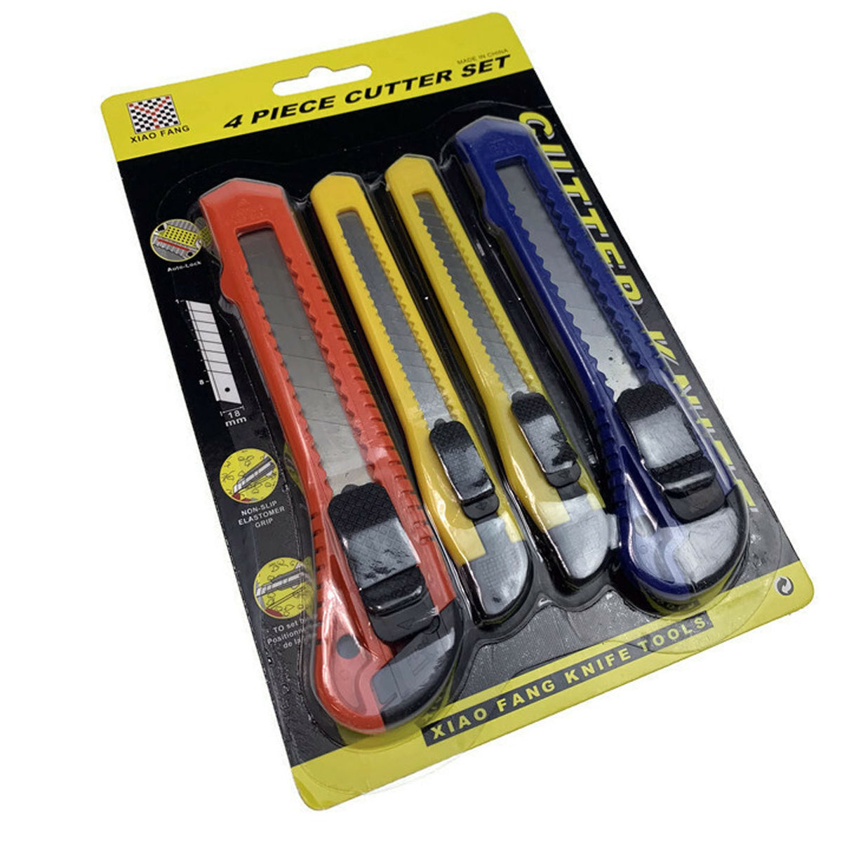 Box Cutter Knife Set | 4pc | Retractable Blade | Snap-Off Utility Knives | 18mm