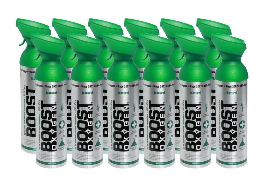 12pk Boost Pure Oxygen Cans | 10 Litres | 200 Breaths | Supplemental Oxygen for Energy & Recovery