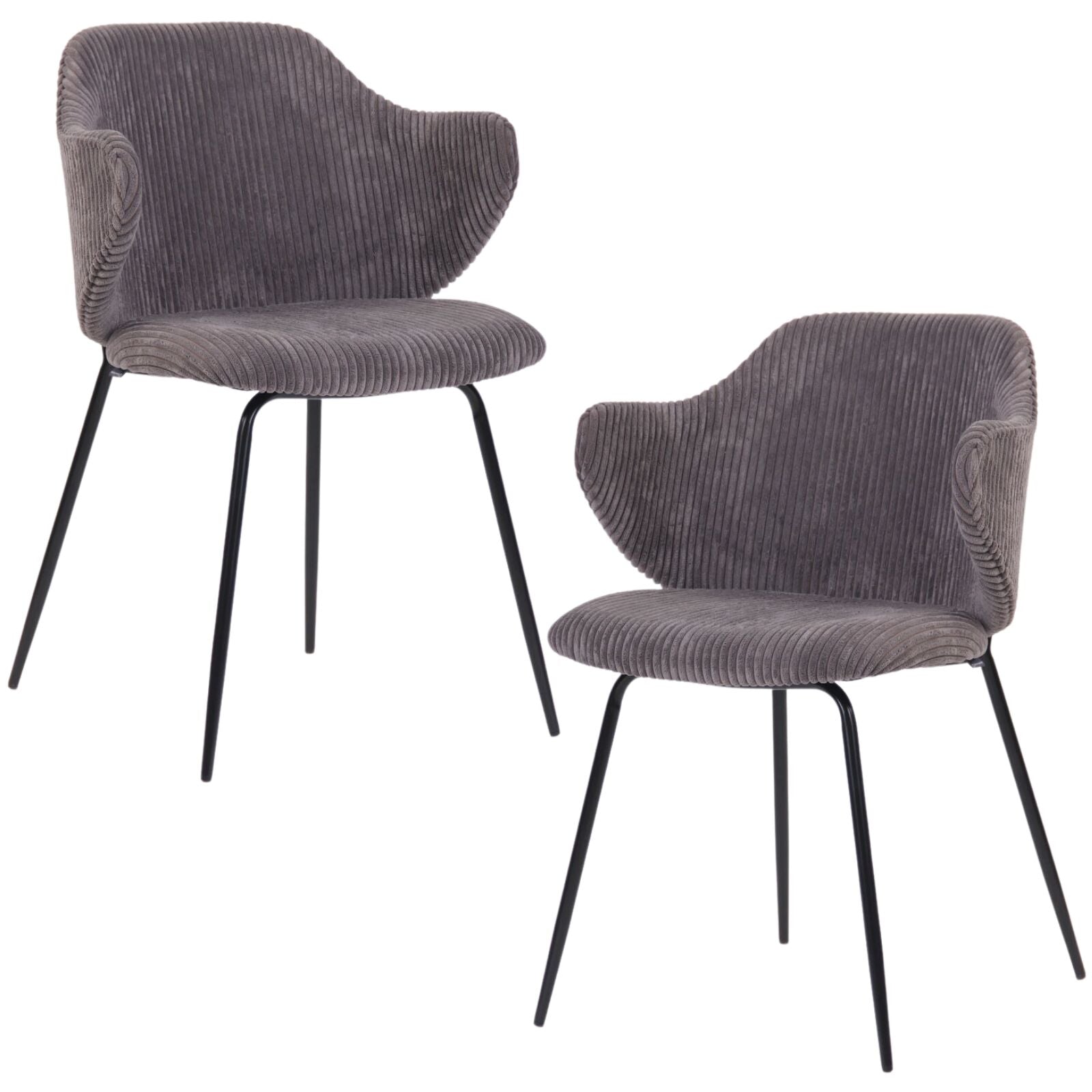 Set of 2 Dining Chairs | Corduroy Cord Fabric | Dark Grey Lincoln