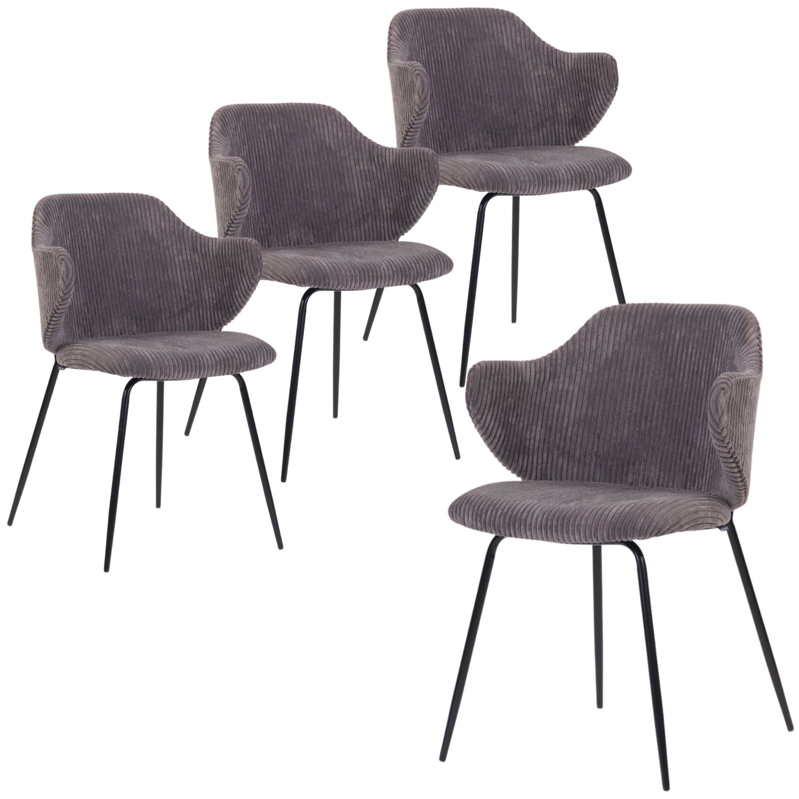Set of 4 Dining Chairs | Corduroy Cord Fabric | Dark Grey Lincoln