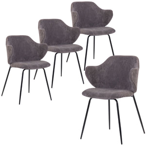 Set of 4 Dining Chairs | Corduroy Cord Fabric | Dark Grey Lincoln