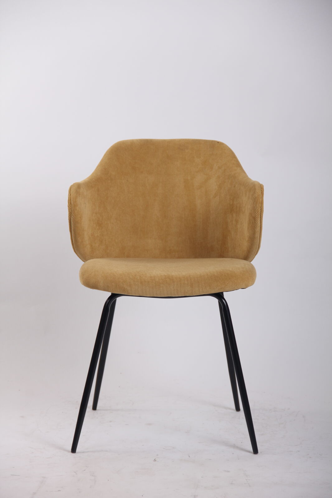 Set of 4 Dining Chairs | Corduroy Cord Fabric | Metal Legs | Mustard Yellow