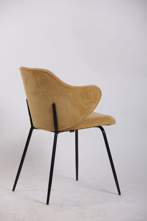 Set of 4 Dining Chairs | Corduroy Cord Fabric | Metal Legs | Mustard Yellow