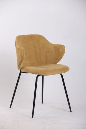 Set of 4 Dining Chairs | Corduroy Cord Fabric | Metal Legs | Mustard Yellow