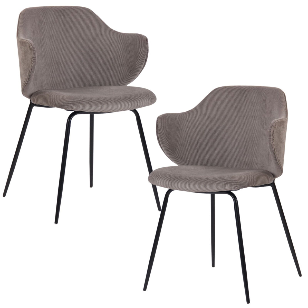 Set of 2 Dining Chairs | Corduroy Cord Fabric | Grey