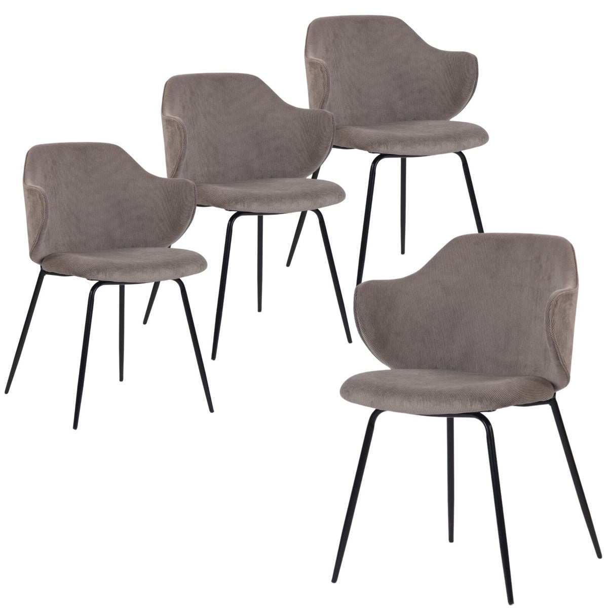 Set of 4 Dining Chairs | Corduroy Cord Fabric | Grey