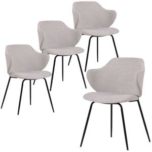 Set of 4 Dining Chairs | Fabric | Metal Legs | Ivory Beige