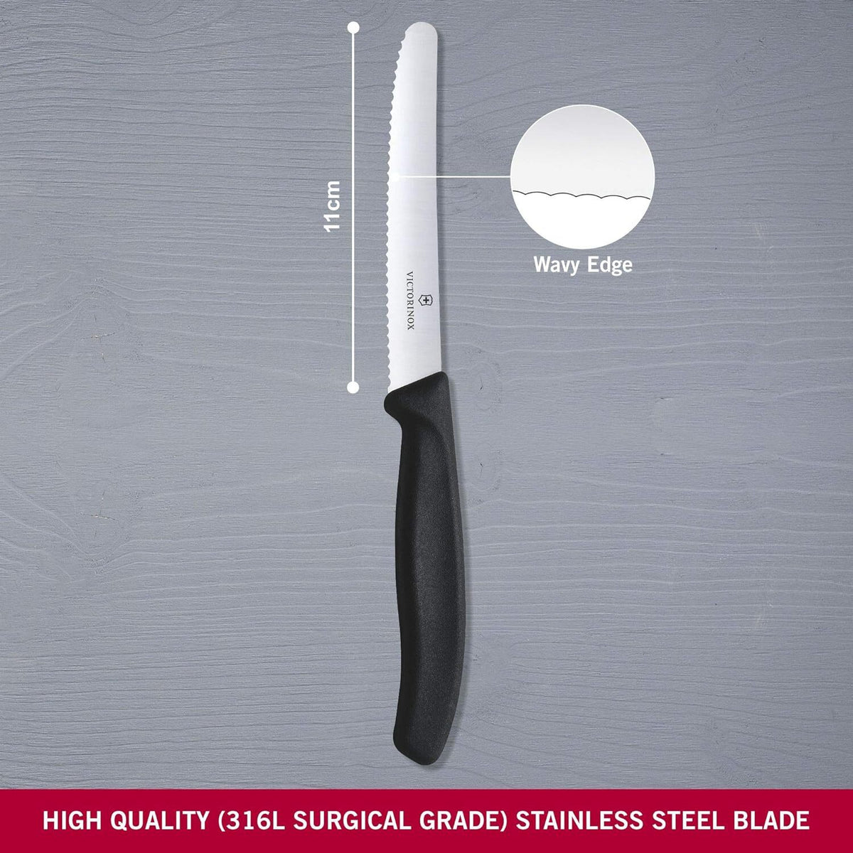 6x Victorinox Standard Wavy Edge Steak & Tomato Knife | Black