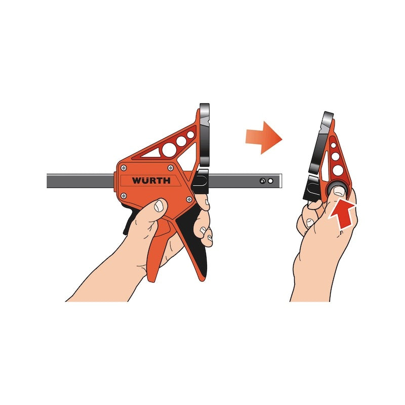 Wurth Quick-Grip Bar Clamp | 300mm | One-Handed F Clamp | Hand Trigger Action | Heavy Duty