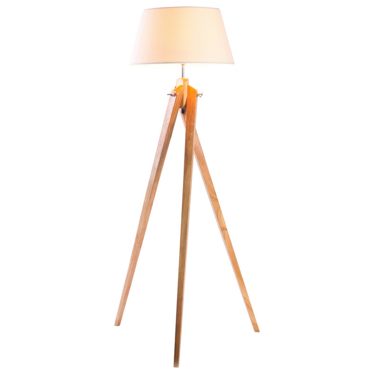 Large Tripod Floor Lamp | Linen Shade | Modern Bamboo Wooden Retro Twist Light