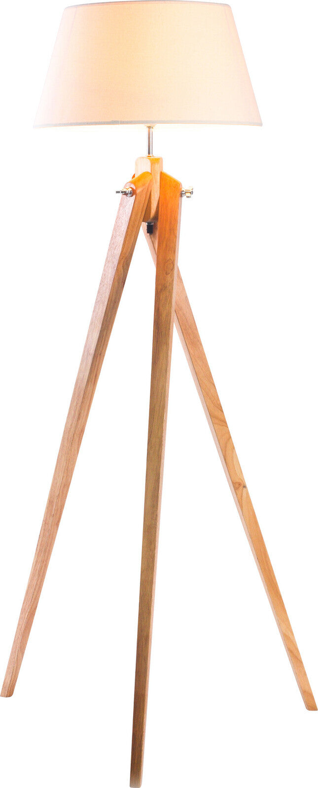 Large Tripod Floor Lamp | Linen Shade | Modern Bamboo Wooden Retro Twist Light