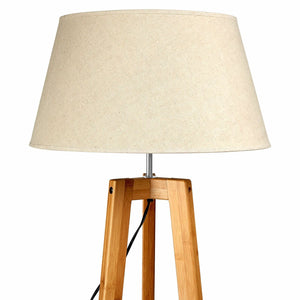 155cm Large Bamboo Wooden Tripod Floor Lamp | Beige Linen Light Shade