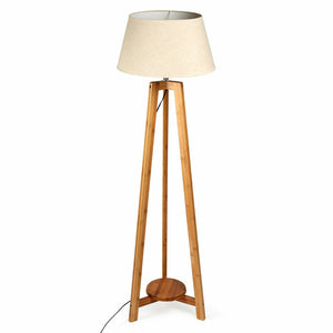 155cm Large Bamboo Wooden Tripod Floor Lamp | Beige Linen Light Shade