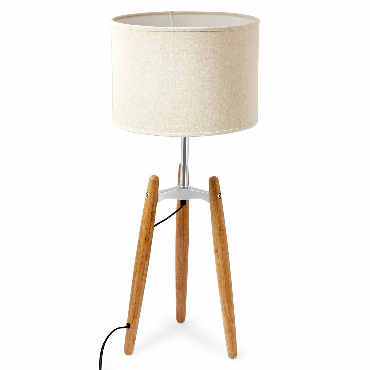 73cm Bamboo Tripod Table Lamp | Modern Vintage Design | Beige Linen Shade