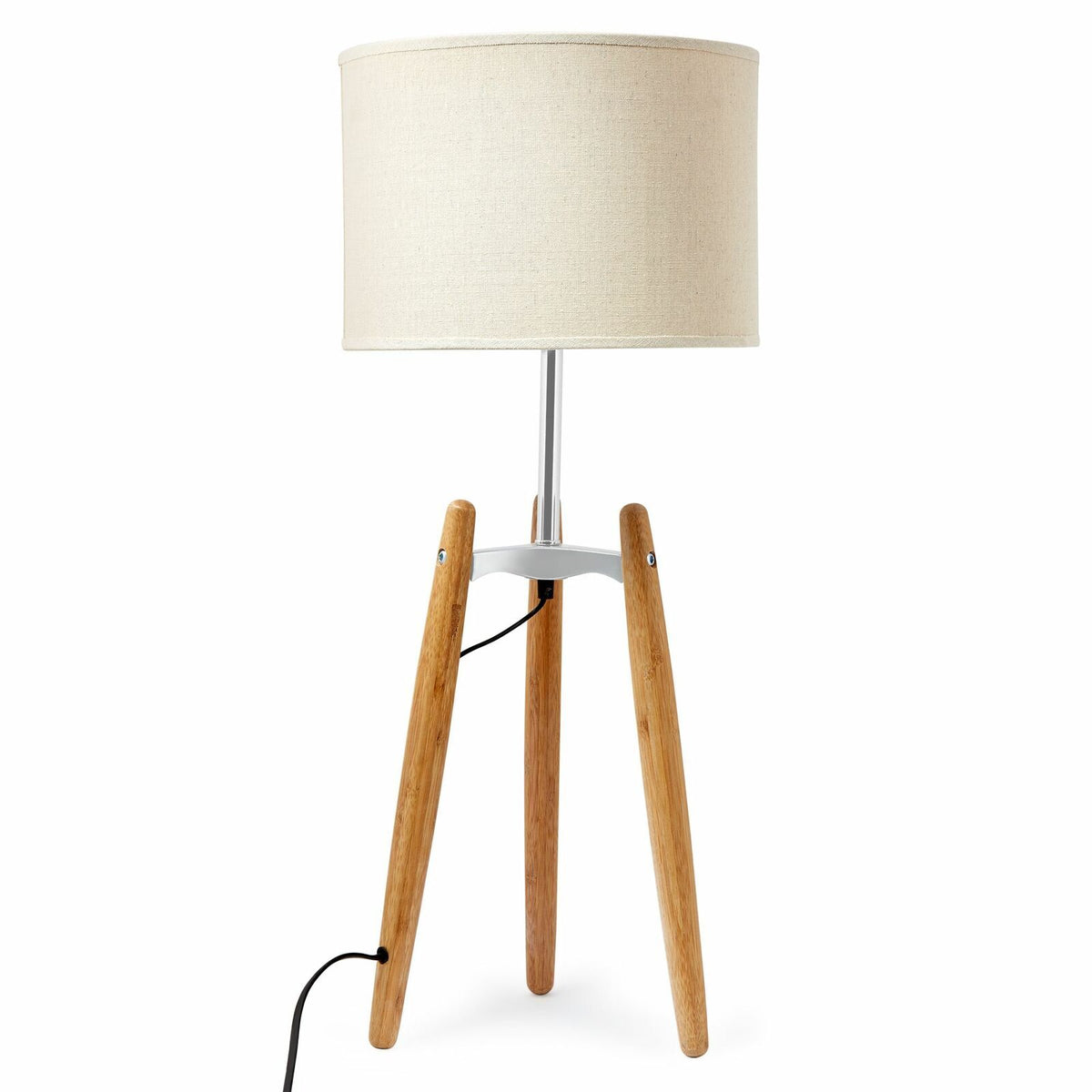 73cm Bamboo Tripod Table Lamp | Modern Vintage Design | Beige Linen Shade