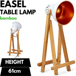61cm Bamboo Easel Table Lamp | Modern Scandi Designer Desk Light | Bedroom/Office