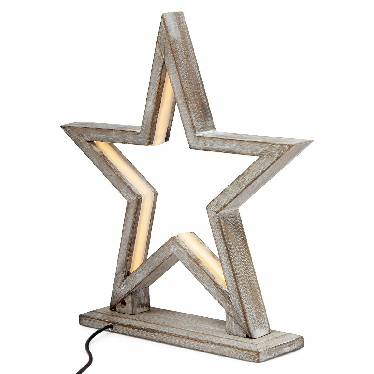 33cm Bamboo Star LED Table Lamp | Modern Bedside Light | Antique Timber Finish