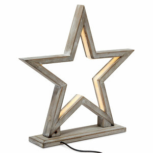 33cm Bamboo Star LED Table Lamp | Modern Bedside Light | Antique Timber Finish