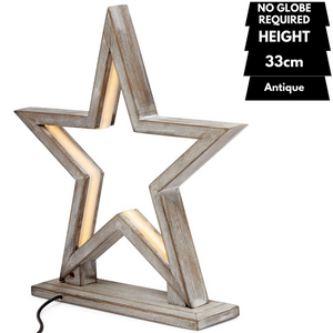 33cm Bamboo Star LED Table Lamp | Modern Bedside Light | Antique Timber Finish