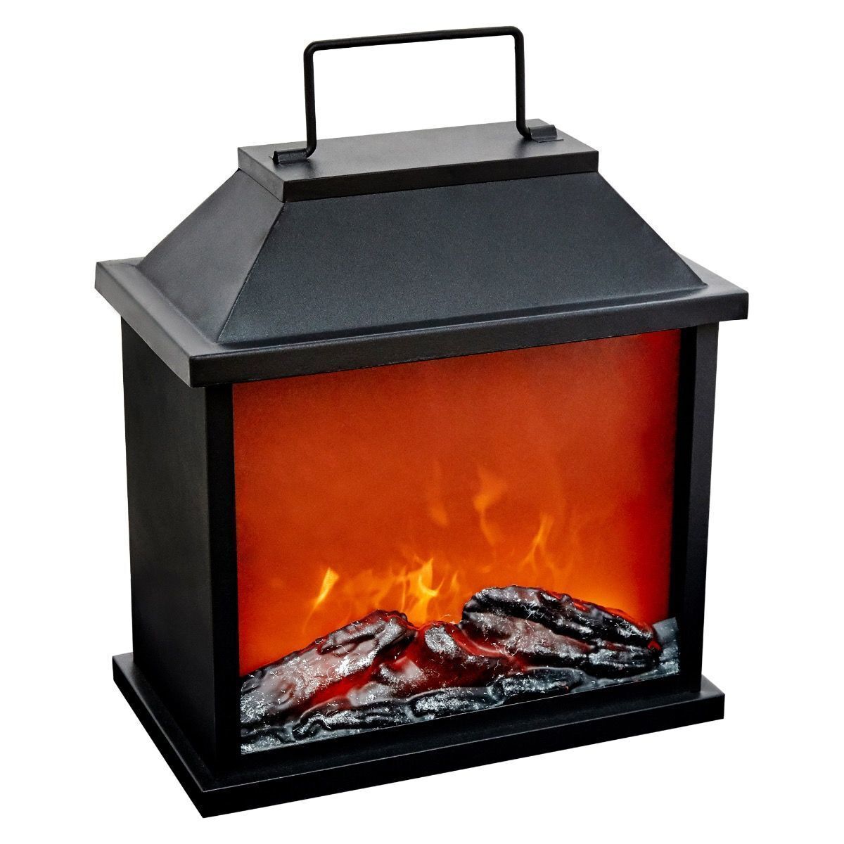 LED Fireplace Lantern | 31.5cm | Battery Operated | Metal/Glass | Home Decor | Large