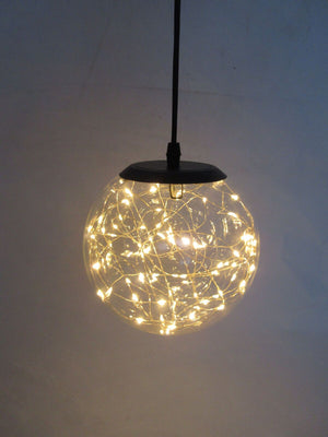 Glass LED Pendant Light with Timer | Hanging Lantern Lamp | Round Design