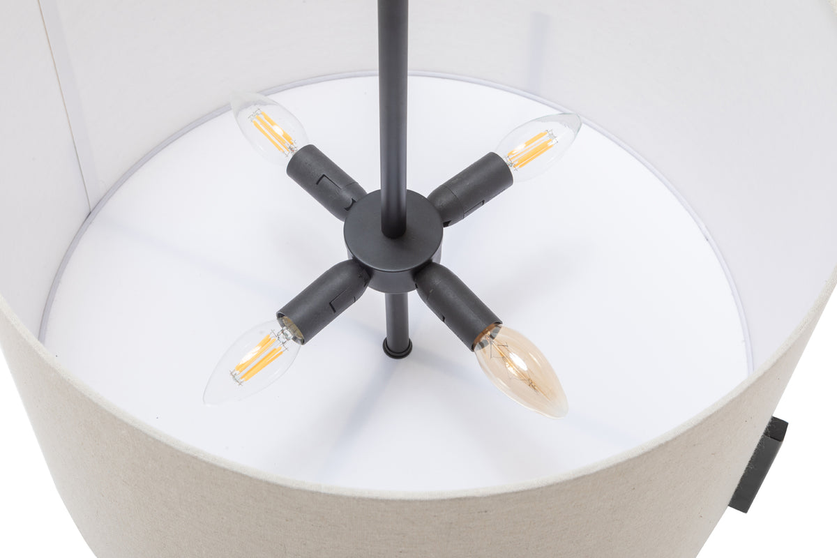 Modern Scandi Metal Hanging Pendant Lamp | Linen Shade Light | Matte Black