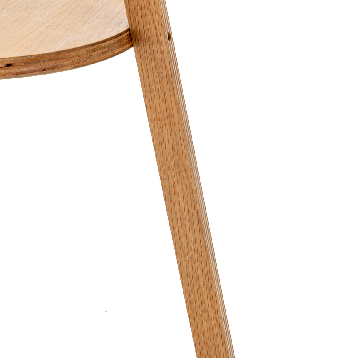 Natural Wooden Tripod Floor Lamp | Round Wood Shelf + Off-White Linen Shade