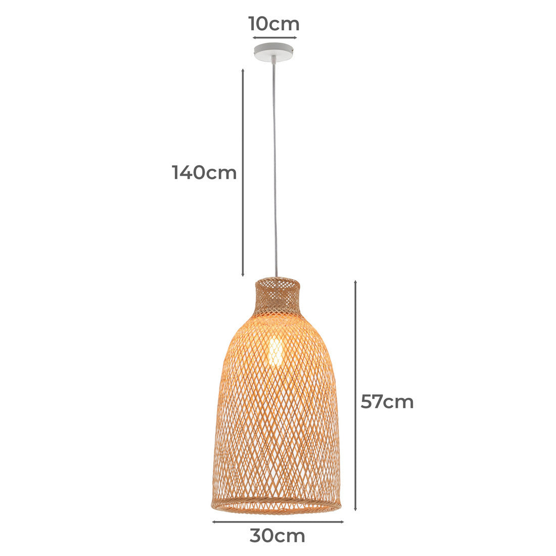 Natural Woven Bamboo Cone Pendant Lamp | Hanging Light Bell Shade | Boho Tropical Style