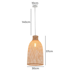 Natural Woven Bamboo Cone Pendant Lamp | Hanging Light Bell Shade | Boho Tropical Style