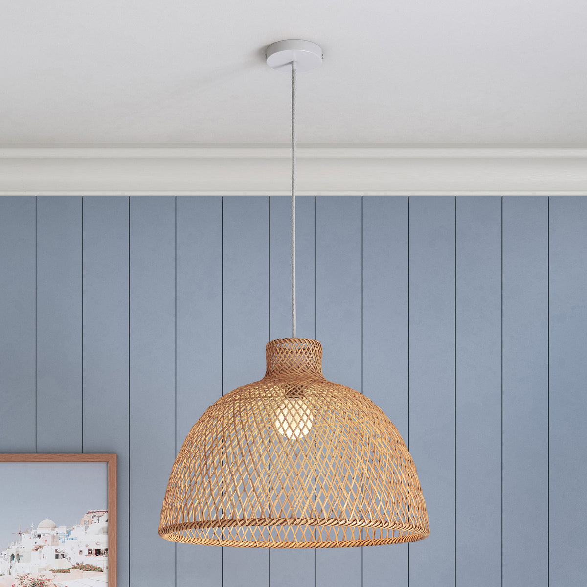 Natural Handwoven Bamboo Dome Pendant Lamp | Hanging Light | Rattan Style
