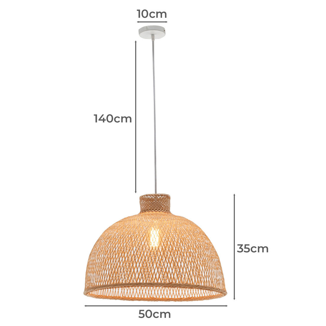 Natural Handwoven Bamboo Dome Pendant Lamp | Hanging Light | Rattan Style