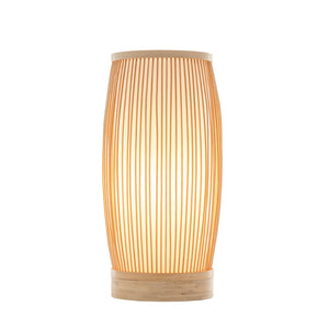 Natural Woven Bamboo Cylinder Table Lamp | Boho Tropical Coastal Light Shade