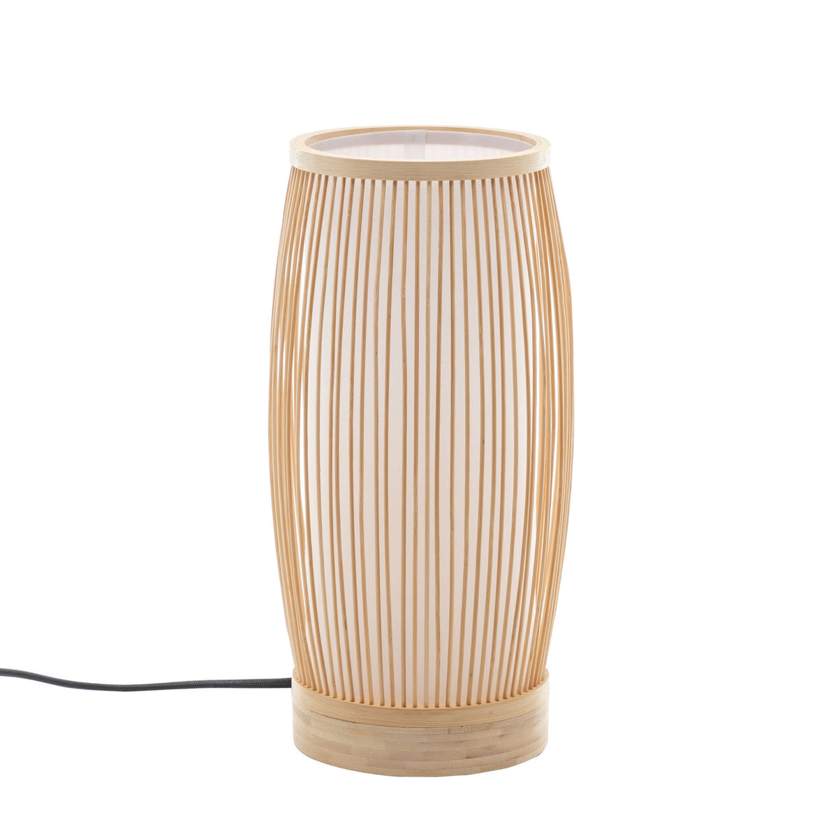 Natural Woven Bamboo Cylinder Table Lamp | Boho Tropical Coastal Light Shade