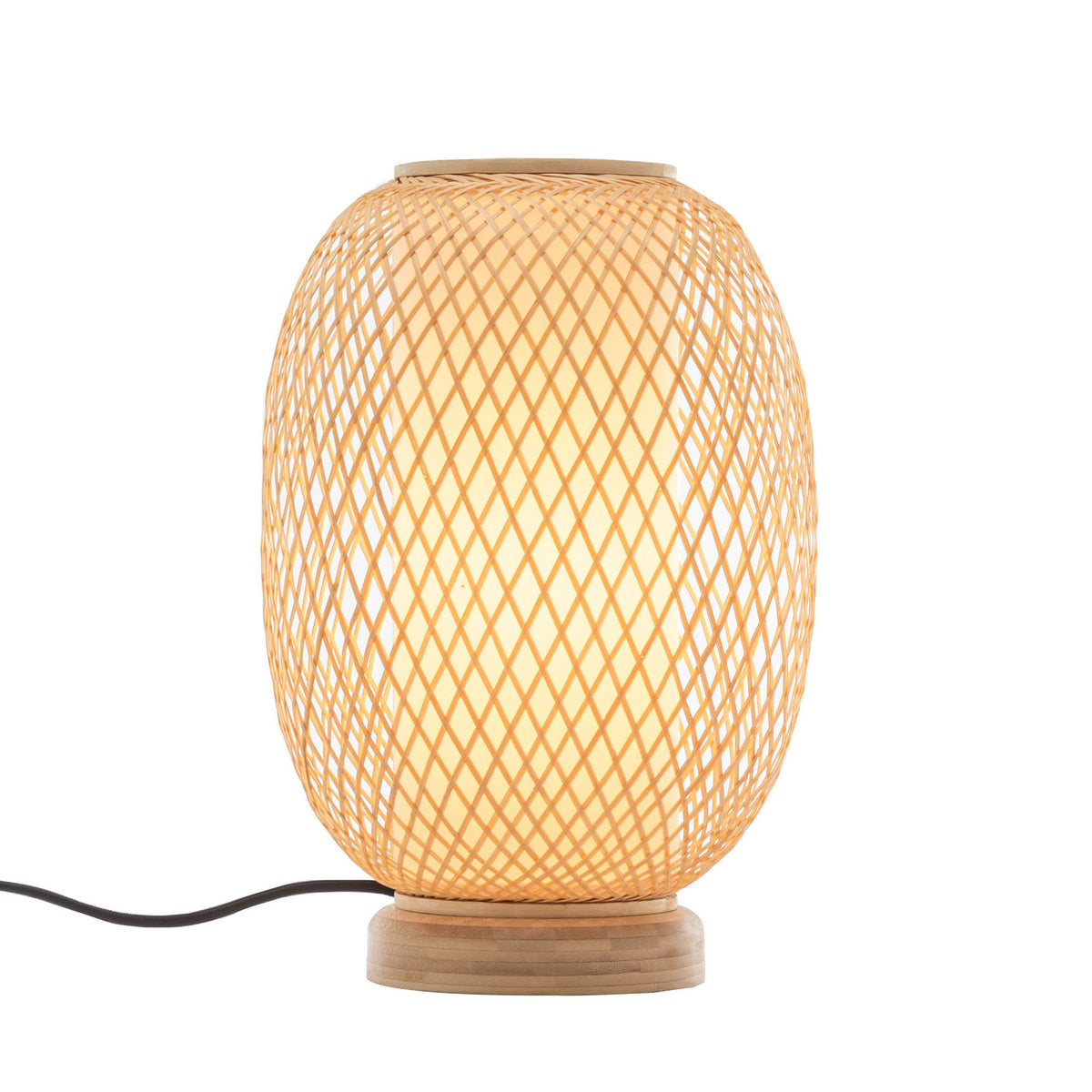 Natural Woven Bamboo Oval Table Lamp | Boho Tropical Coastal Light Shade